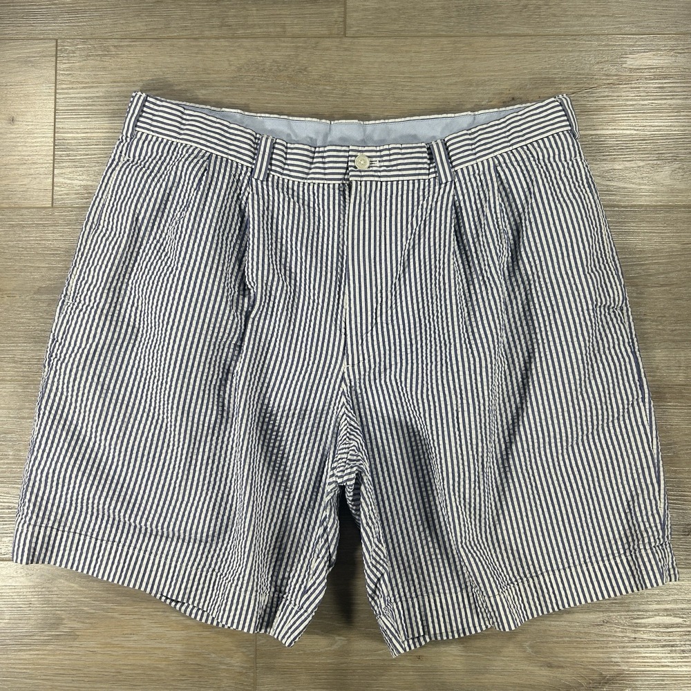 Brooks Brothers 346 Size 38‎ Blue Stripe Seersucker Shorts Preppy Coastal